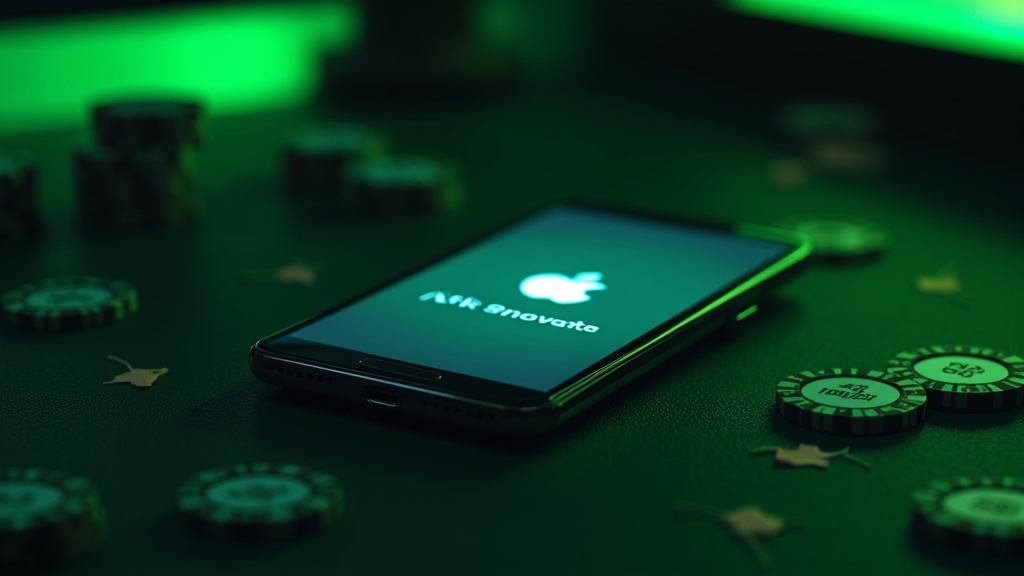 هاتف أندرويد يعرض تثبيت ملف APK في أجواء كازينو مظلمة
